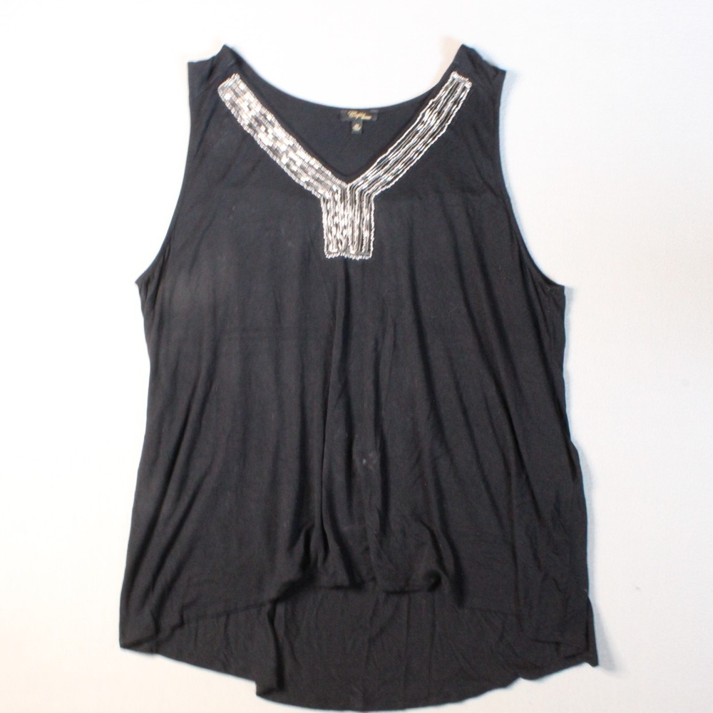 Cupio Woman 3XL Black Sleeveless V Neck Beaded Tank Blouse Soft Stretch Top